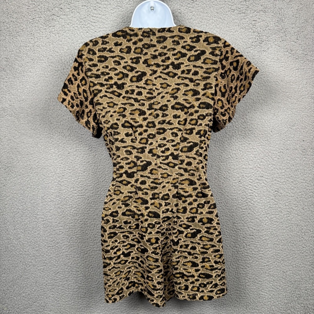 Free People Romper Women XS Brown Leopard Cheetah Print Jumpsuit Terrycloth Boho - Picture 2 of 14